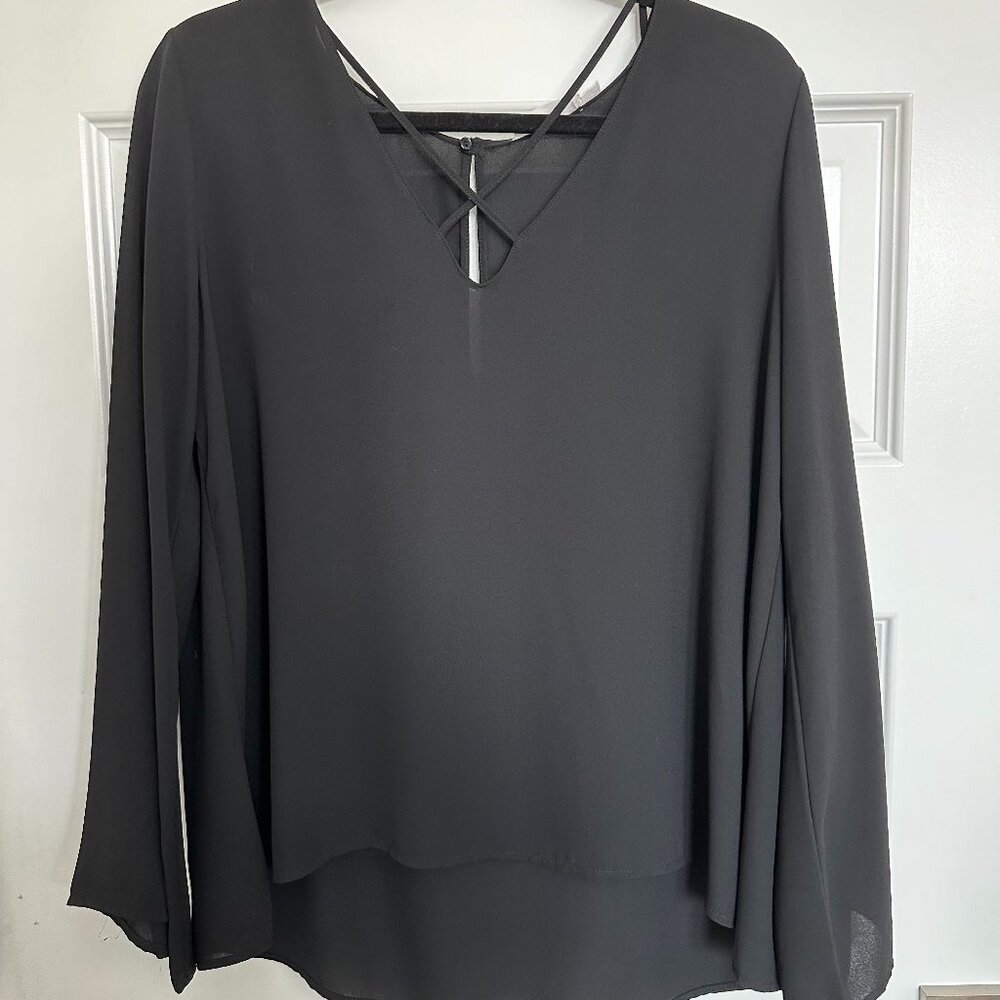 Lush All In Favor Cross Front Blouse in Black